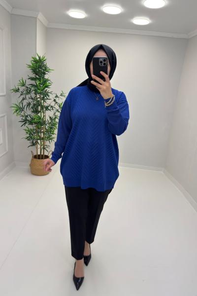 Simli Merserize Tunik Saks Mavisi