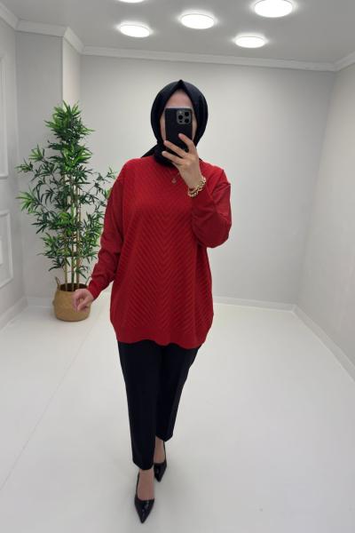 Simli Merserize Tunik Kırmızı