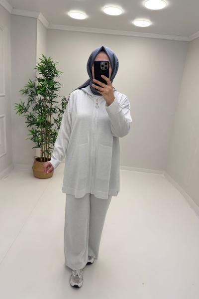 Sim Detaylı Merserize Takım Gri