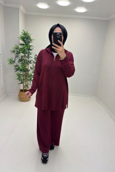 Sim Detaylı Merserize Takım Bordo