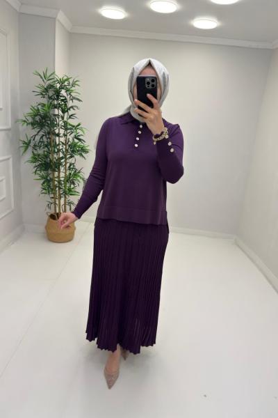 Işıltı Detay Etekli Merserize Takım Mor