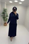 Işıltı Detay Etekli Merserize Takım Lacivert