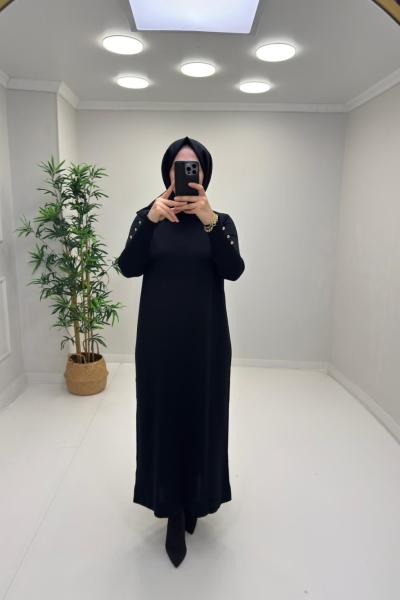 Juliet Kemer Detay Merserize Elbise Siyah