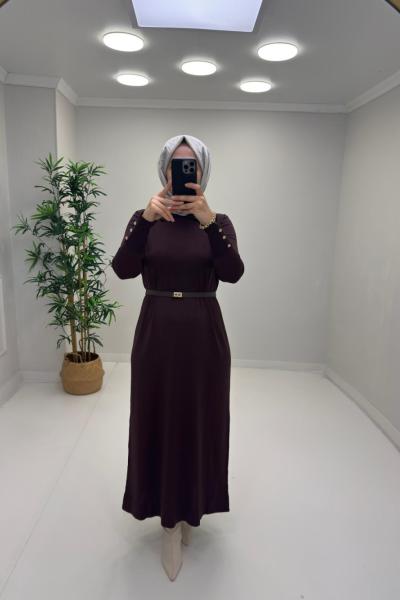 Juliet Kemer Detay Merserize Elbise Acı Kahve