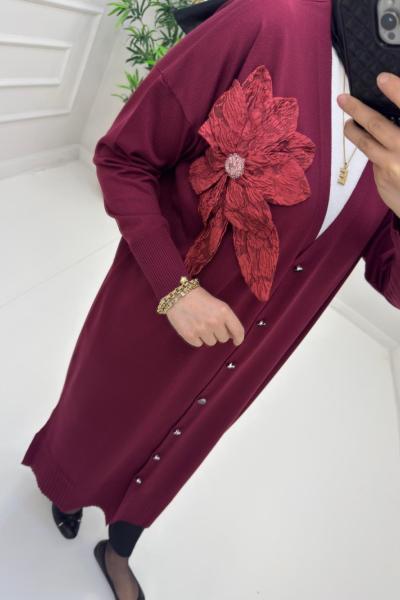 Gül Detay Merserize Hırka Bordo