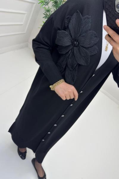 Gül Detay Merserize Hırka Siyah