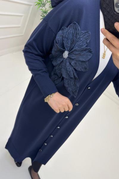 Gül Detay Merserize Hırka Lacivert