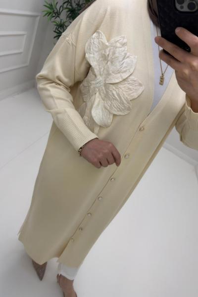 Gül Detay Merserize Hırka Krem