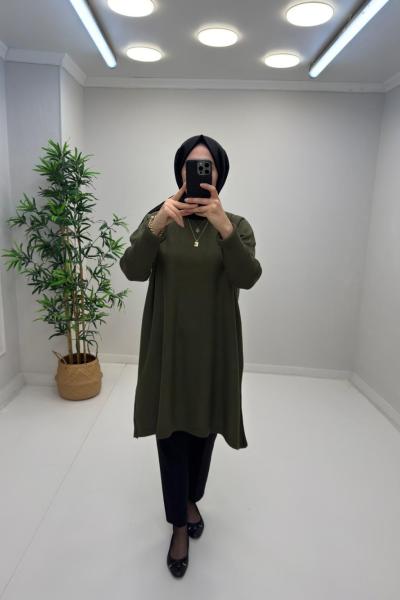 Uzun Triko Tunik Haki