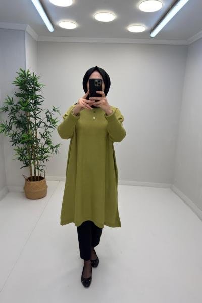 Uzun Triko Tunik Yağ Yeşili