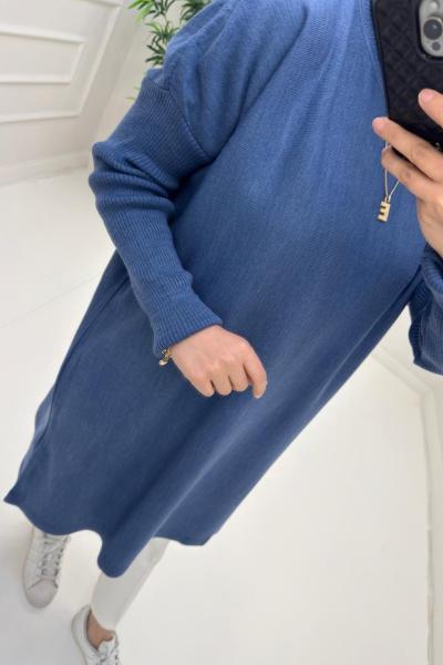 Uzun Triko Tunik İndigo Mavi