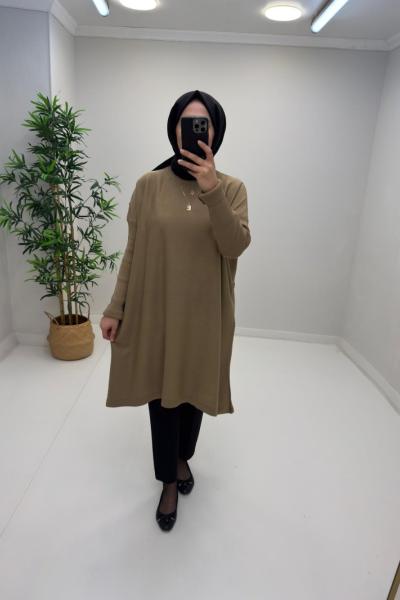 Uzun Triko Tunik Sütlü Kahve
