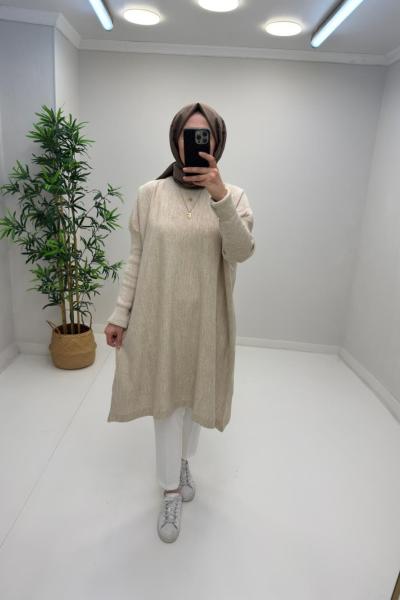 Uzun Triko Tunik Taş Rengi