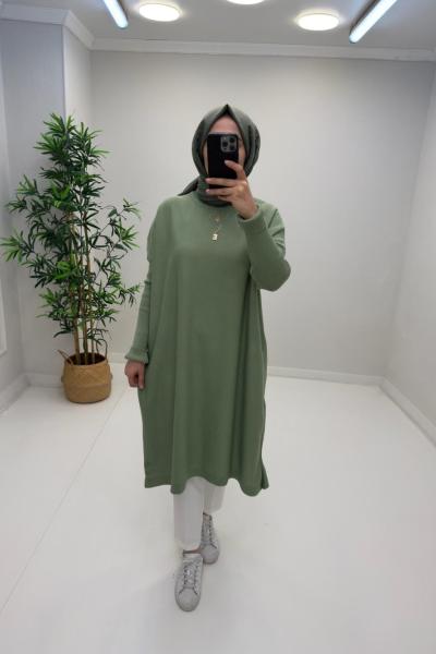 Uzun Triko Tunik Su Yeşili