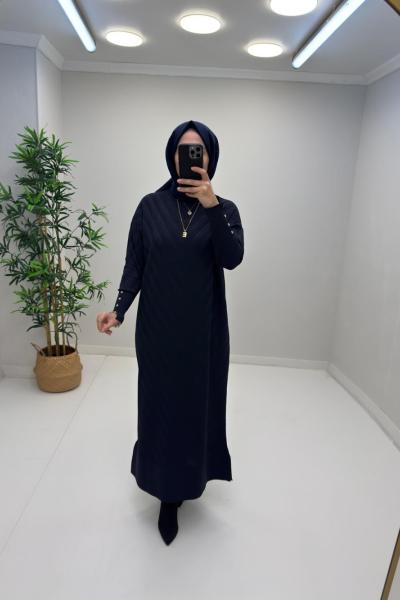 Nehir Merserize Elbise Siyah