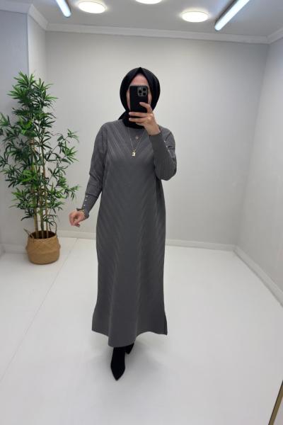 Nehir Merserize Elbise Gri