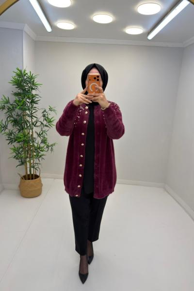 Nihle İncili Angora Hırka Mürdüm