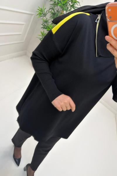 Boynu Fermuar Detaylı Merserize Tunik  Sarı