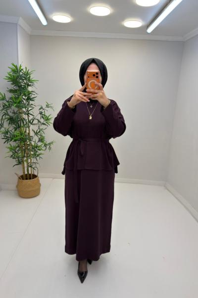 Liya İç Elbiseli Hırka Takım Mürdüm