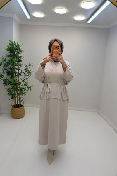 Liya İç Elbiseli Hırka Takım Krem