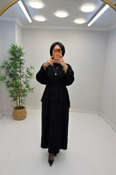 Liya İç Elbiseli Hırka Takım Siyah