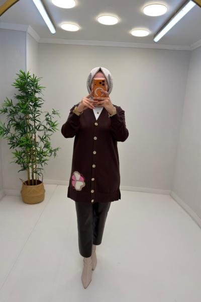 Nefise Gül Detaylı Hırka Kahverengi