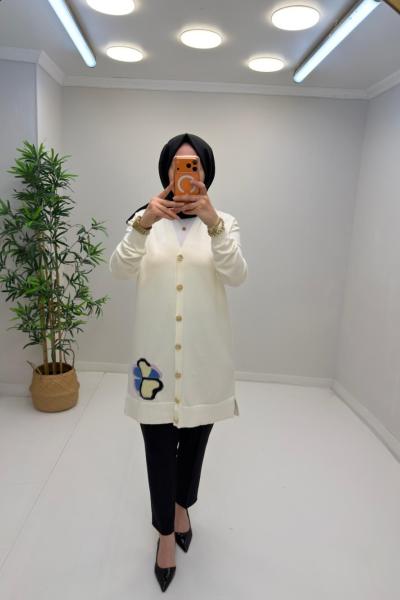 Nefise Gül Detaylı Hırka Krem