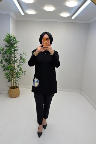 Nefise Gül Detaylı Tunik Siyah