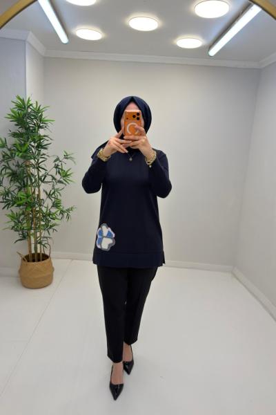 Nefise Gül Detaylı Tunik Lacivert