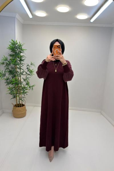 Sahra Cupra Elbise Bordo