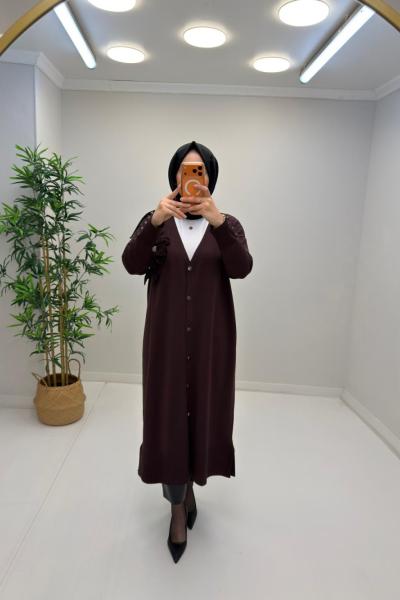 Gül Detay Merserize Hırka Kahverengi