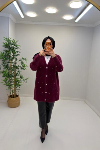 Nora Taş Detaylı Hırka Mürdüm