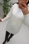 Nora Taş Detaylı Hırka Beyaz