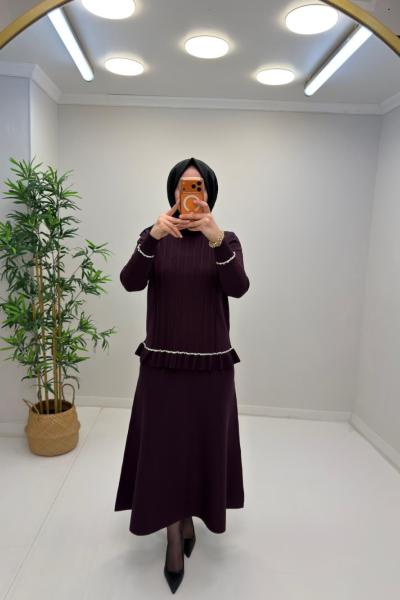 Leydi Etekli Takım Mürdüm