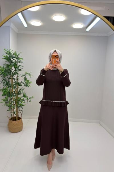 Leydi Etekli Takım Kahverengi