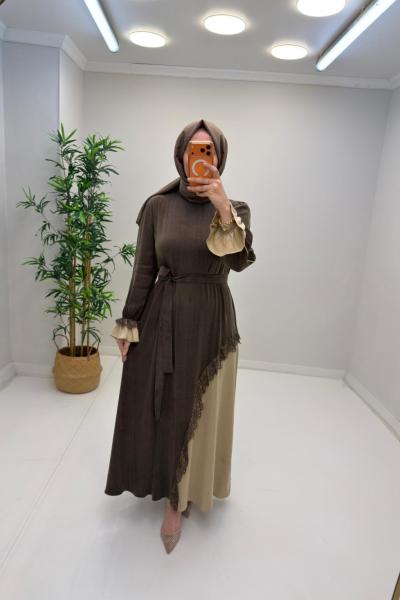 Manolya İpek Cupra Elbise Kahverengi