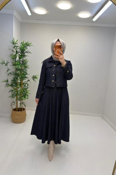 Elvan Kot Elbise Mavi