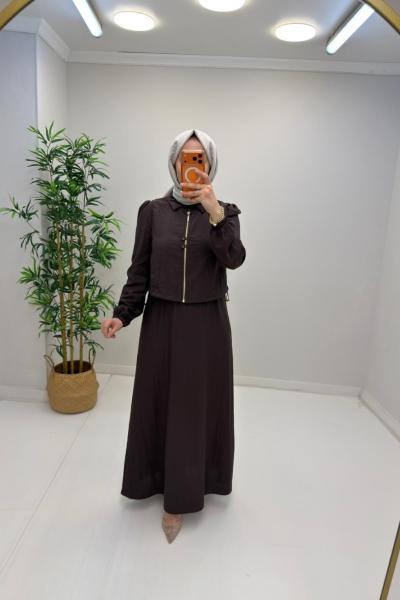 Lisa Yelekli Elbise Kahverengi