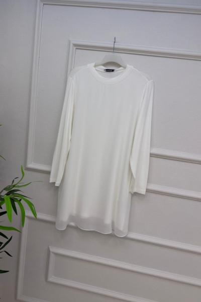 Uzun Kollu Şifon İçlik Beyaz