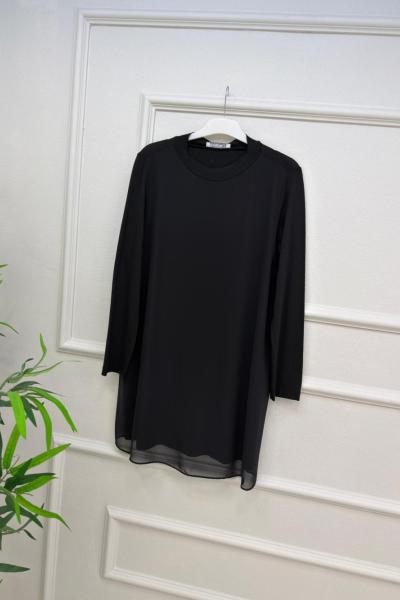 Uzun Kollu Şifon İçlik Siyah