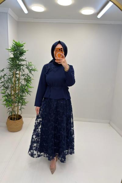 Açelya Etekli Takım Lacivert