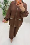 Selin Taşlı Takım Kahverengi