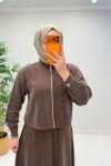 Gül Etekli Takım Kahverengi