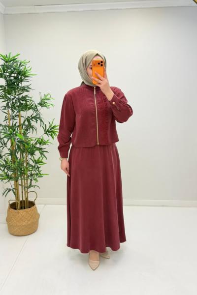 Gül Etekli Takım Bordo