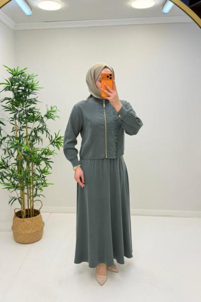 Gül Etekli Takım Mint Yeşili