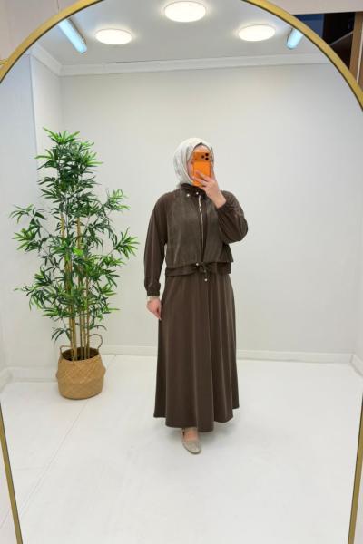 Luven Qupra Detaylı Etekli Takım Acı Kahve