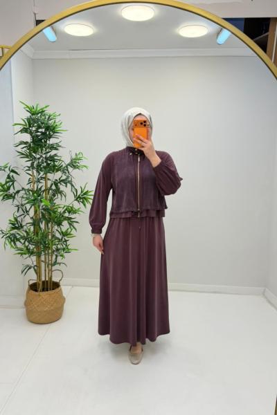 Luven Qupra Detaylı Etekli Takım Mürdüm