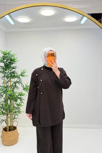 Mişa Pantolonlu Tansel Takım Kahverengi