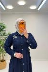 Vesta Broş Detaylı Kot Elbise Lacivert