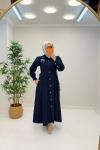 Vesta Broş Detaylı Kot Elbise Lacivert